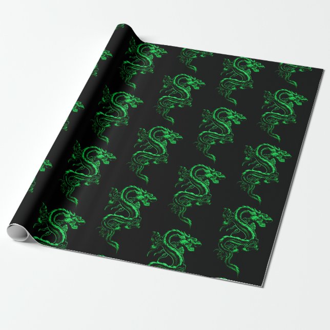 Grönt Asian Dragon Presentpapper (Utrullad)