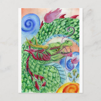 Grönt Asian Dragon Vykort