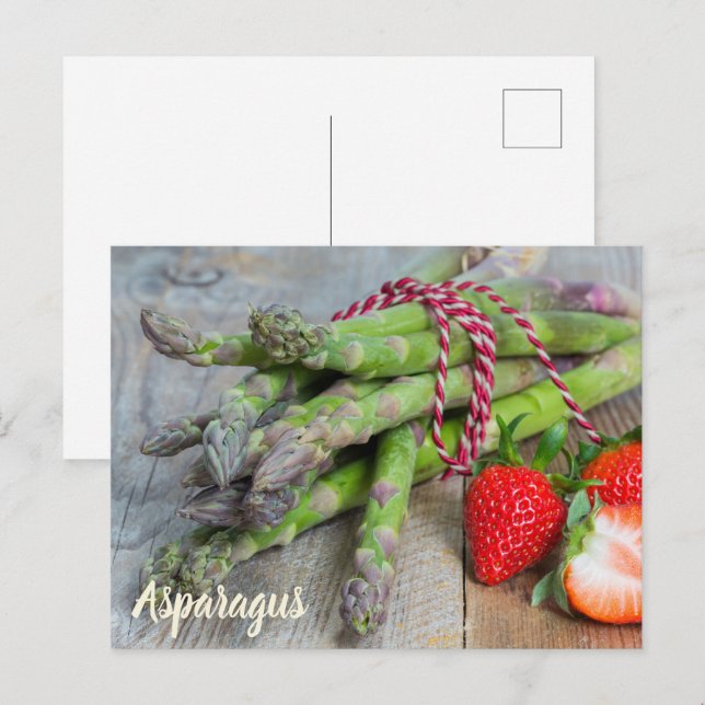 Grönt Asparagus med jordgubbsbär Helg Vykort (Fram/baksida)
