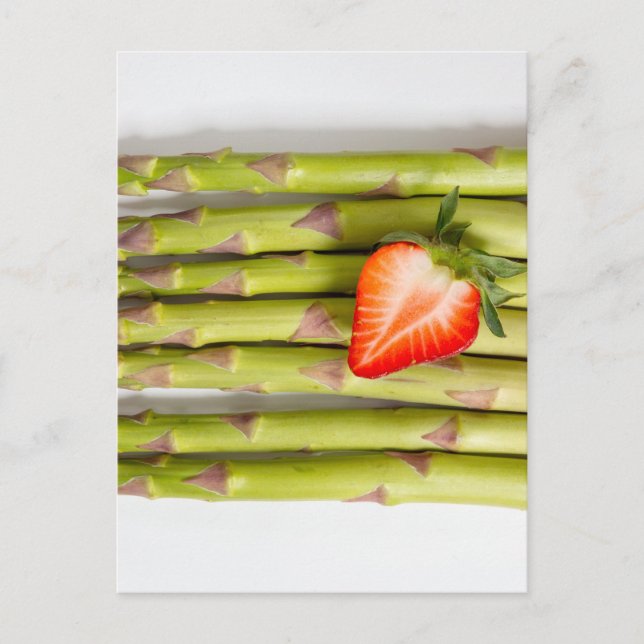 Grönt asparagus med jordgubbsöverblick vykort (Framsida)