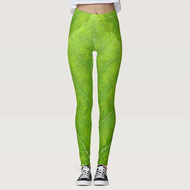 Grönt Aspen Löv #11 Leggings (Framsida)