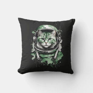 Grönt Astronaut Cat Stänk Kudde