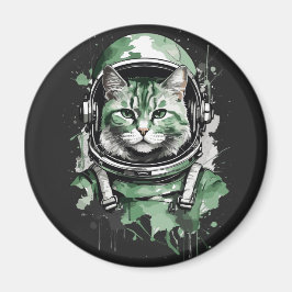 Grönt Astronaut Cat Stänk Magnet