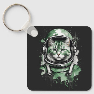 Grönt Astronaut Cat Stänk Nyckelring