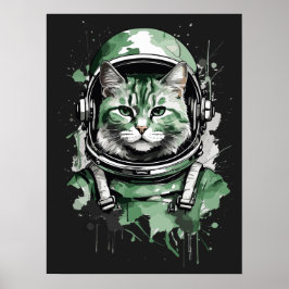 Grönt Astronaut Cat Stänk Poster