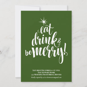 Grönt Ät dryck och be God jul Party Inbjudningar