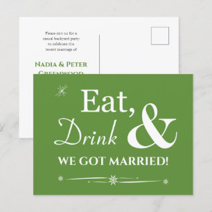 Grönt Ät dryck Vi Har Married Retro Elopement Vykort