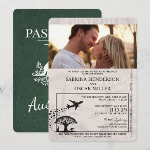 Grönt Australia Passport Bröllop Inbjudningar