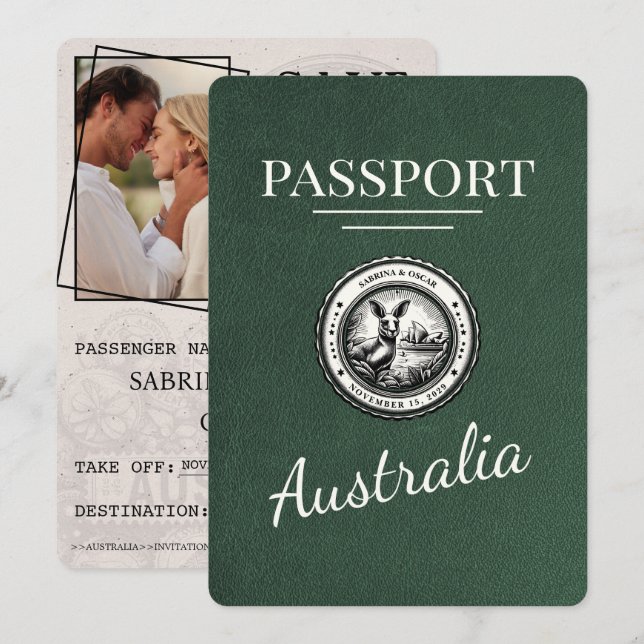 Grönt Australiens pass Spara datum Datumet (Fram/baksida)