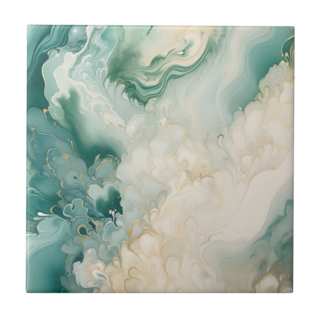 Grönt av abstrakt och vattenfärgsmarmor för Guld Kakelplatta (Framsidan)