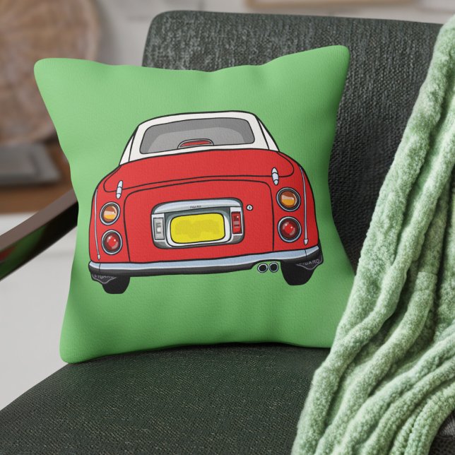 Grönt av Anpassningsbarna Cute Red Figaro Car Kudde (Fun red figgy on a green pillow perfect for your car or home)