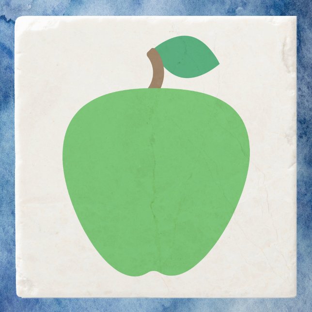 Grönt av äppelfrukt stenunderlägg (A coaster with a graphic of a green apple.)