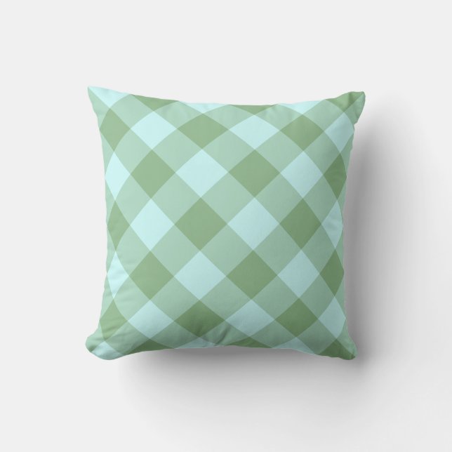 Grönt av Aqua och Mörk Sea Gingham Kudde (Framsida)