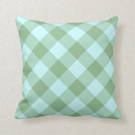 Grönt av Aqua och Mörk Sea Gingham Kudde