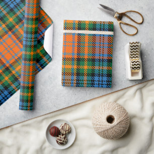 Grönt av belagd blå Orange Rustic Tartan Presentpapper