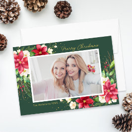 Grönt av Blommigt av vattenfärgsfoto i Poinsettia  Julkort
