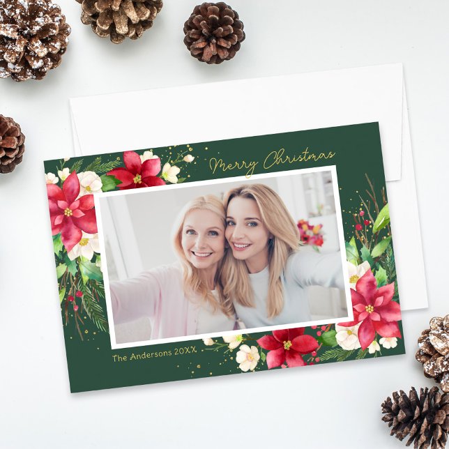Grönt av Blommigt av vattenfärgsfoto i Poinsettia  Julkort (Skapare uppladdad)
