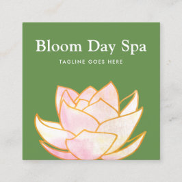 Grönt av Blommigten Lotus Flower Rosa Watercolor  Fyrkantigt Visitkort