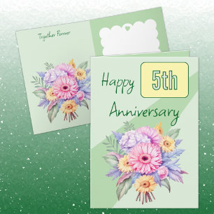 grönt av blomsterprodukter under femårsjubileum kort