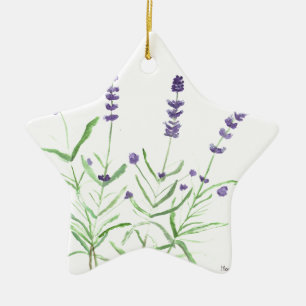 Grönt av botanisk vattenfärgad lila av lavender ör julgransprydnad keramik