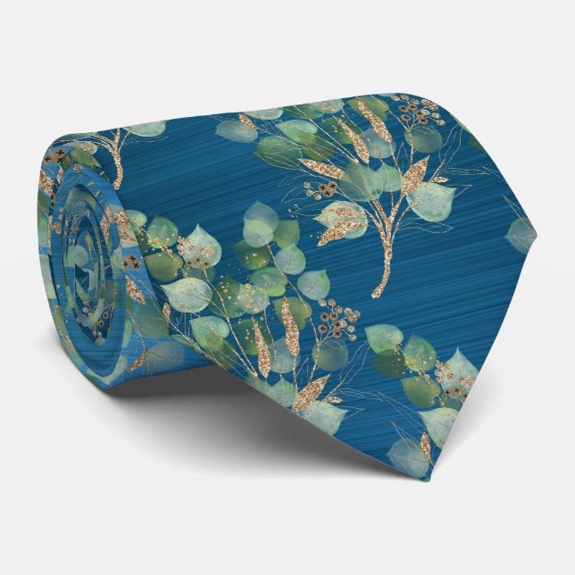 GRÖNT AV BOTANISKT TEAL BLUE MANAR TIE SLIPS (Rullad)
