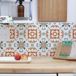Grönt av bränd Orange Vit aztec Geometric Tribal Kakelplatta