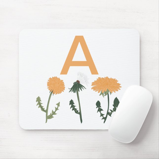 Grönt av brant Orange Dandelion Flowers Monogram Musmatta (Med mus)