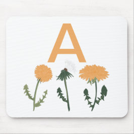 Grönt av brant Orange Dandelion Flowers Monogram Musmatta
