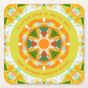 Grönt av Bright Orange Star Flicka Boy’s Shower Underlägg Papper Kvadrat