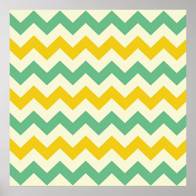 Grönt av Citrus- och Lime Chevron Zigzags-Gulten Poster (Framsidan)