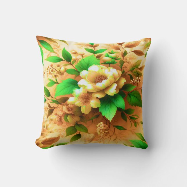 grönt av dynamisk blommigt, pastellkonst kudde (Framsida)