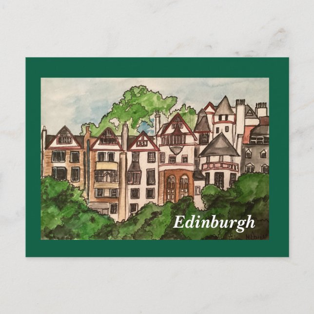Grönt av Edinburgh-vykort ( Husen bredvid slottet. Vykort (Framsida)