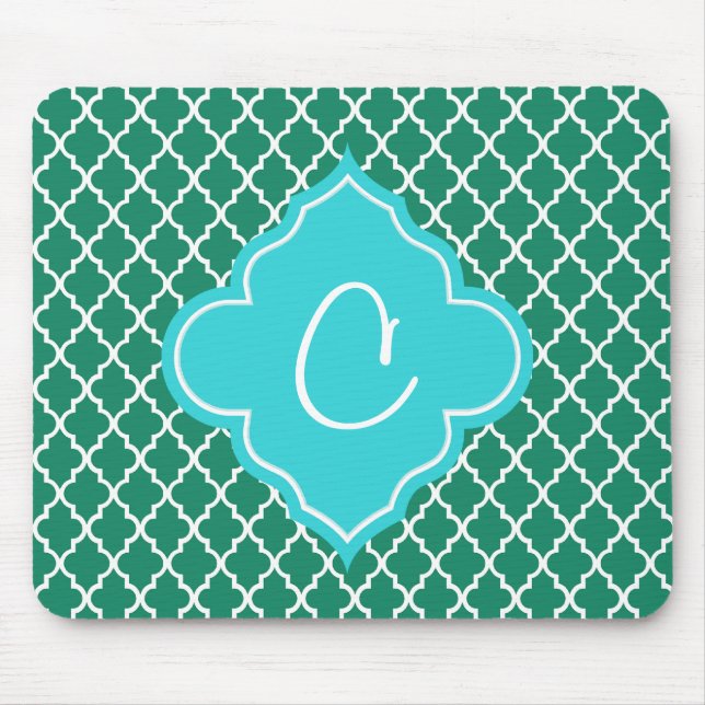 grönt av elegant och teal quatrefoil monogram musmatta (Framsidan)
