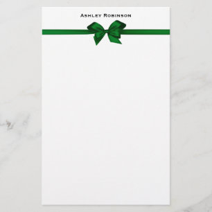 Grönt av elegant Satäng Bow på Vit Brevpapper