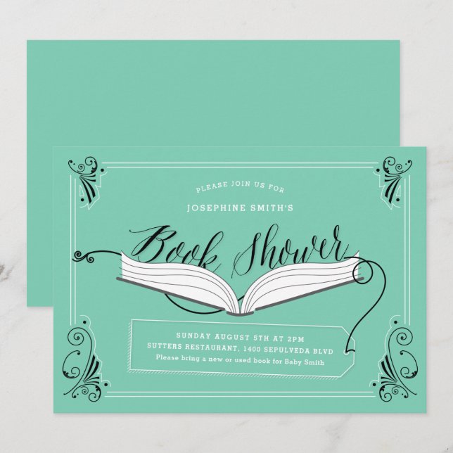 Grönt av Fairy Tale Mint Kön Neutral Bok Shower Inbjudningar (Fram/baksida)