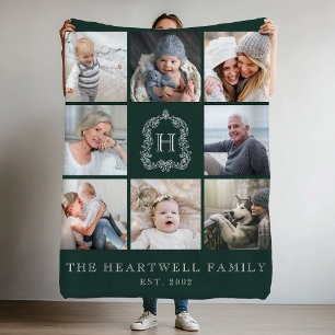 Grönt av Family 8 Photo Collage Monogram Vapensköl Fleecefilt