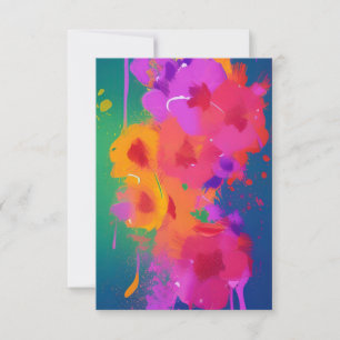 Grönt av färglösa vattenfärgblommor fuchsia-orange tack kort