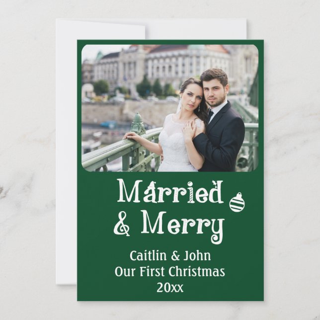 Grönt av gift Merry Newlyweds 1:a jul-Anpassningsb Julkort (Framsida)