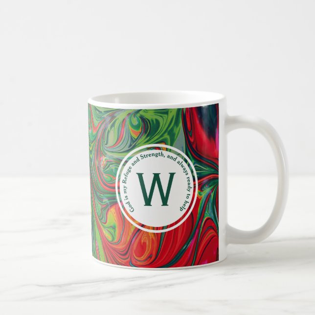 GRÖNT av GOD REFUGE STRENGTH Abstrakt Monogram Anp Kaffemugg (Höger)