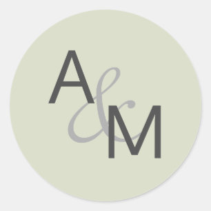 Grönt av Grått Sage Monogram kuvert Runt Klistermärke