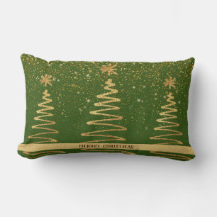 Grönt av guldjulklapp i träd,  lumbarkudde