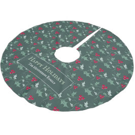 Grönt av häckar och röda bär på blad/barr mönster julgransmatta borstad polyester