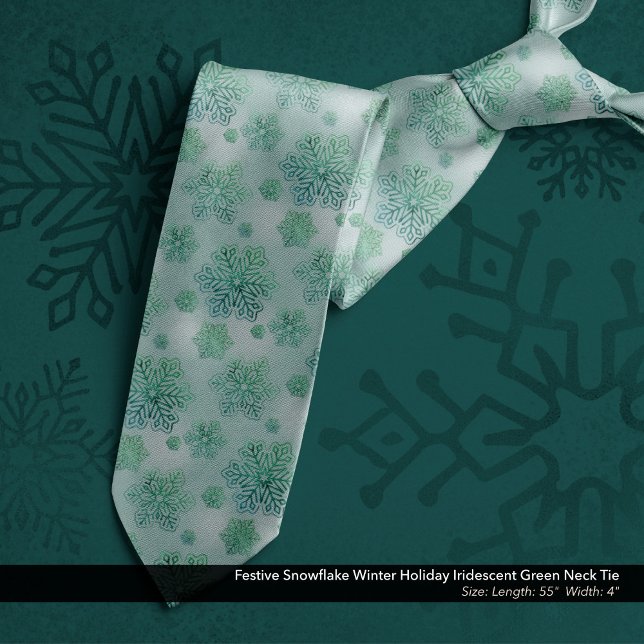 Grönt av Helgdag Iridescent för snöflingvinter Slips (Festive Snowflake Winter Holiday Iridescent Green Neck Tie)