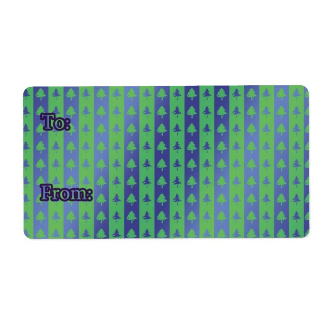 Grönt av julklapp/blå träd-Märkre Fraktsedel (Framsidan)