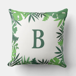 Grönt av jungle tropical handflatan lövs monogram kudde
