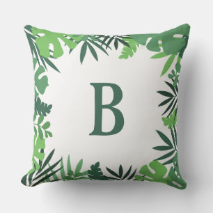 Grönt av jungle tropical handflatan lövs monogram kudde
