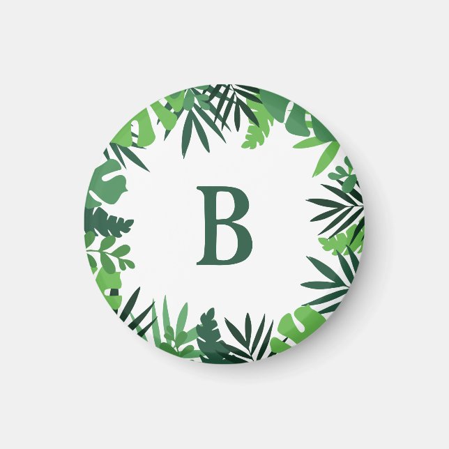 Grönt av jungle tropical handflatan lövs monogram magnet (Framsidan)