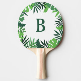 Grönt av jungle tropical handflatan lövs monogram pingisracket