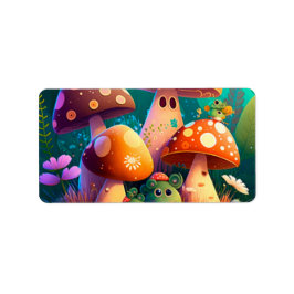 Grönt av kål och svampar och blommor i kryp adressetikett