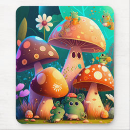 Grönt av kål och svampar och blommor i kryp musmatta